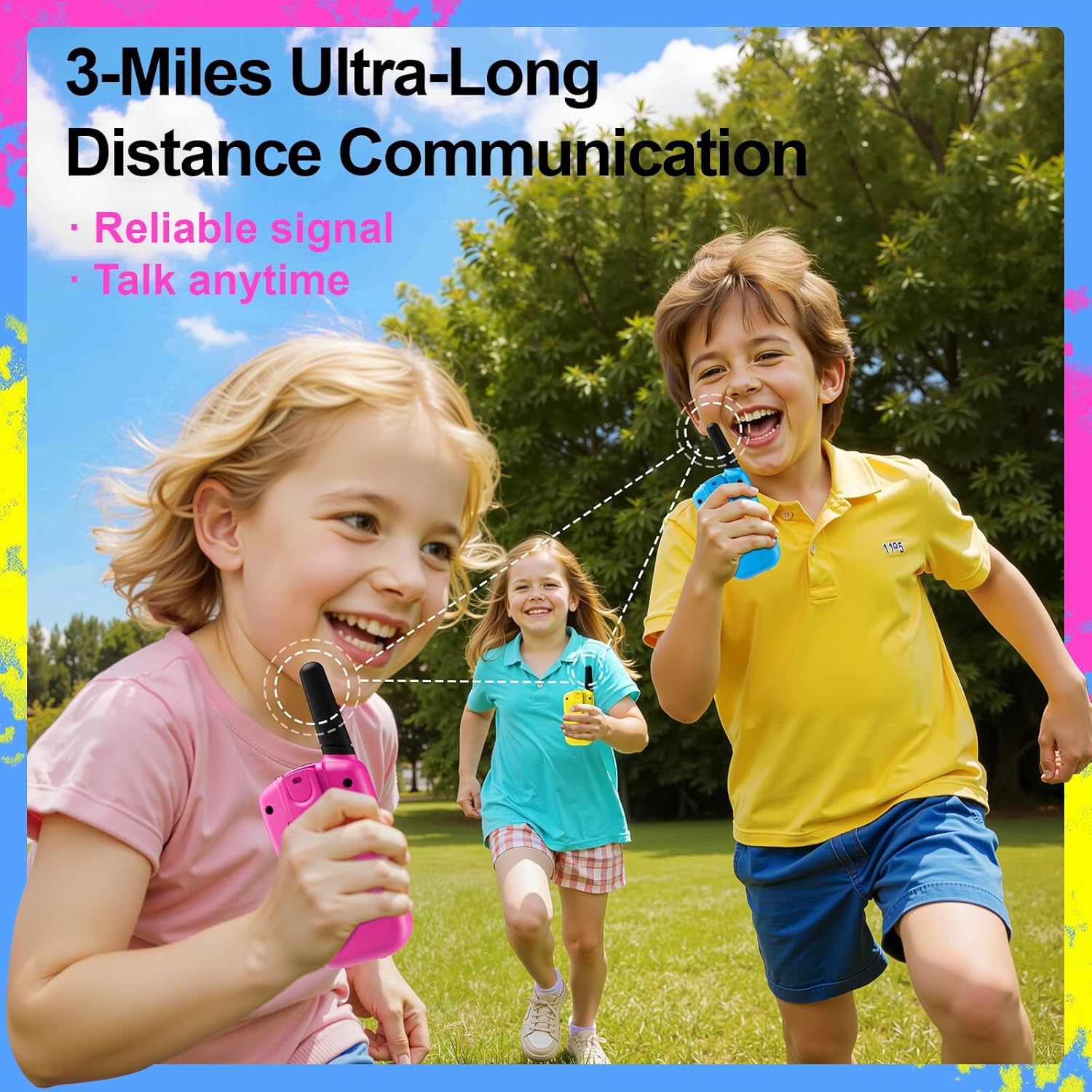 Walkie Talkies Jongens & Meisjes | Kinderspeelgoed 4-6 Jaar | Outdoor Radio 3-7 Jaar (Blauw & Roze & Geel)