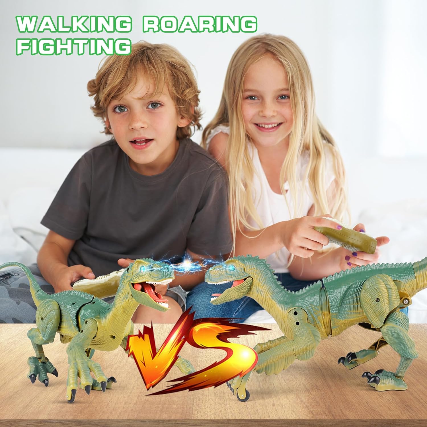 RC Dino Speelgoed | Velociraptor Dinosaurussen met Licht & Geluid, Cadeau Kinderen 3-12 Jaar