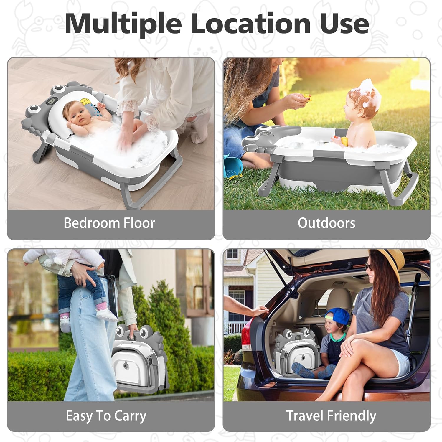 Inklapbaar babybad met thermometer | draagbaar opvouwbaar reisbad 0-36 maanden