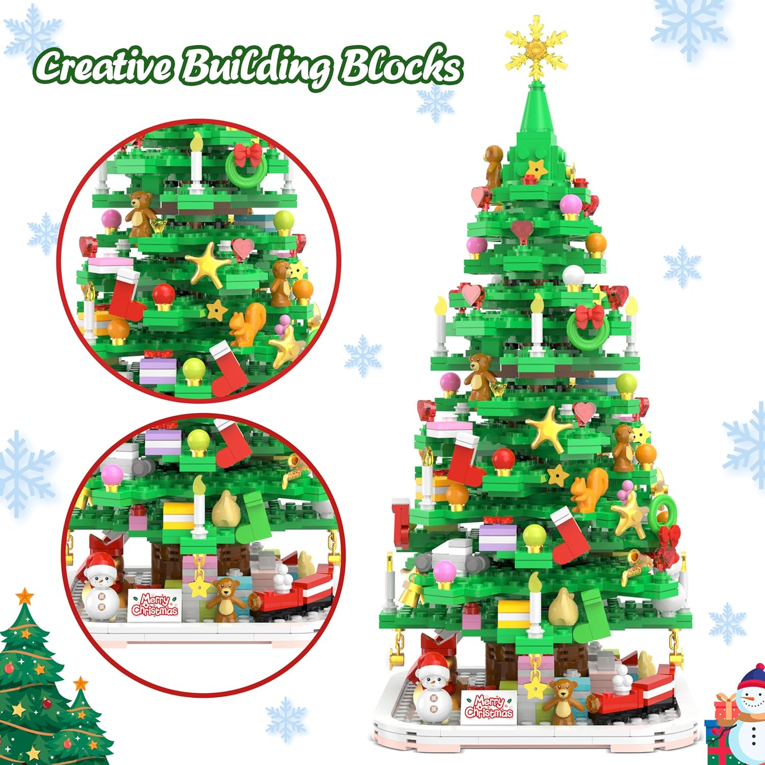 1102 Stuks Mini Bouwblokken | Kerstboom Bouwset voor Kinderen en Volwassenen