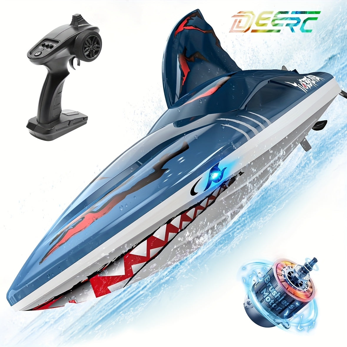 SharkWave RC-boot 30KM/U – Ultrasnelle brushless motor met LED, waterdicht race-speelgoed 2.4GHz