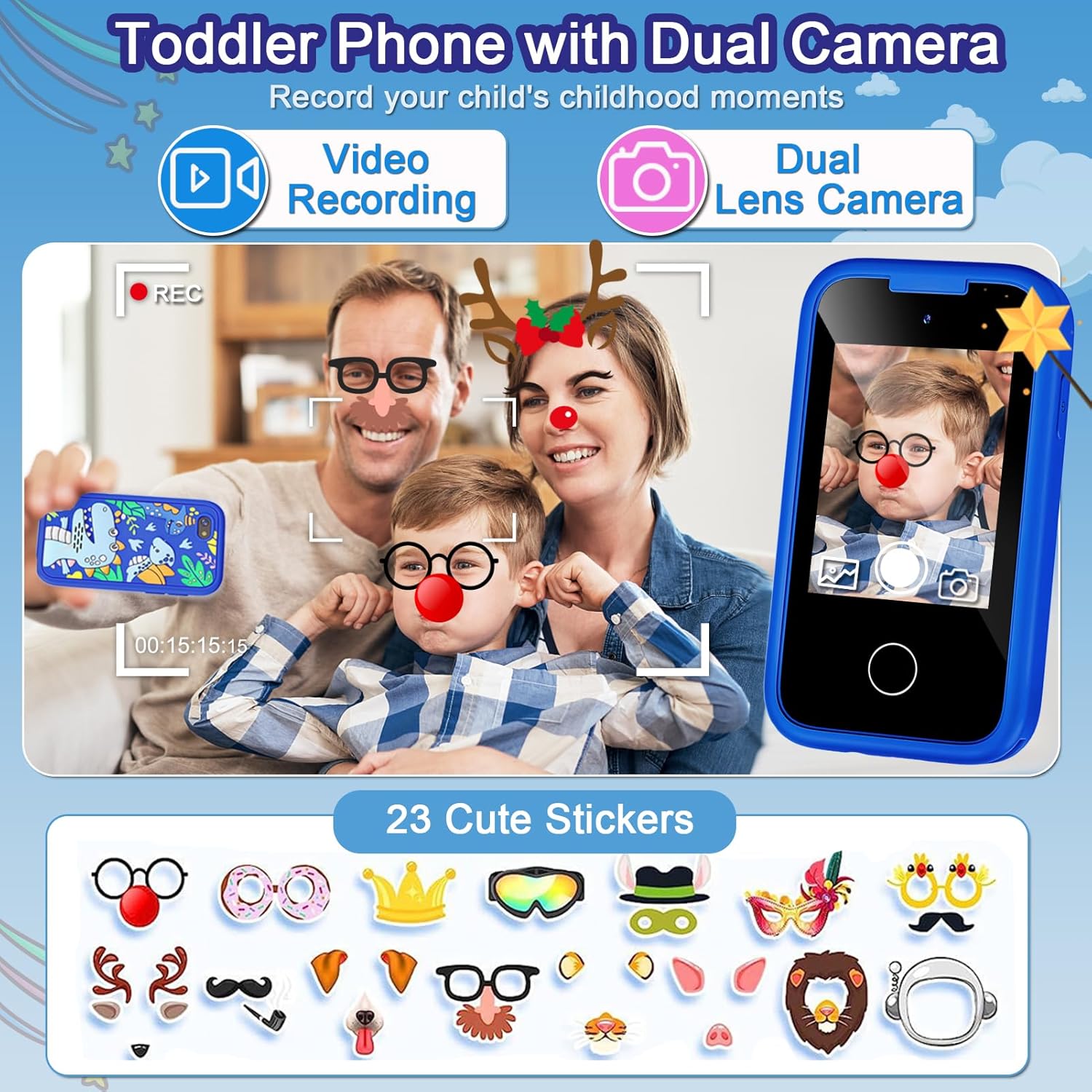 Kinder smartphone speelgoed | Touchscreen leerspel telefoon met dual camera