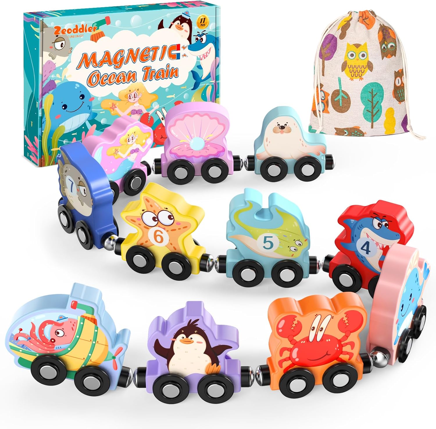 11 Magnetische Houten Dieren Trein Set | Montessori Speelgoed voor Peuters Kleuter Leeractiviteiten voor Kinderen