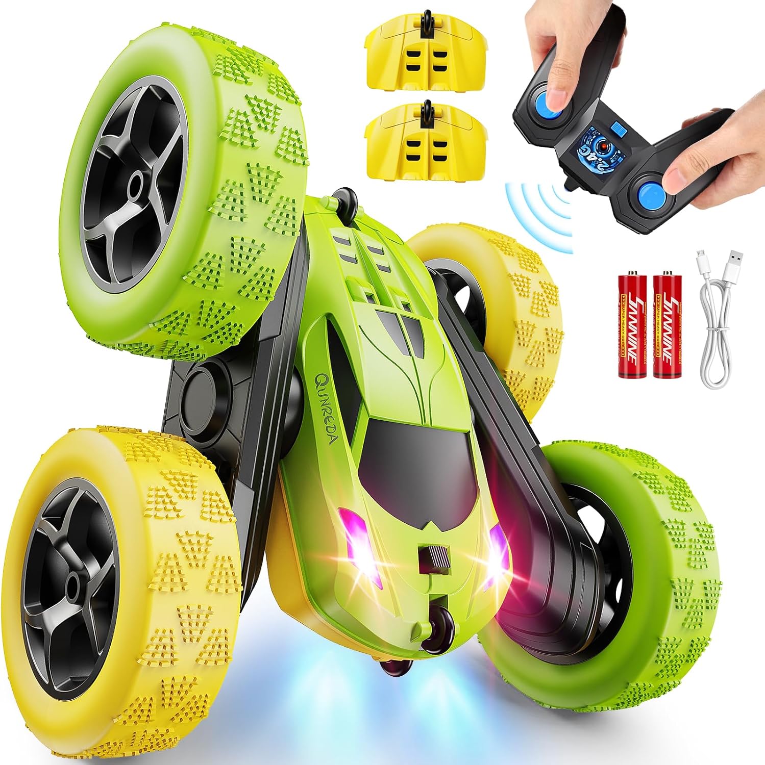 RC Auto 4WD Stuntauto | Afstandsbediening Auto met LED & 360° Flips | USB-C Oplaadbare Baterijen | Cadeau 6-12 Jaar