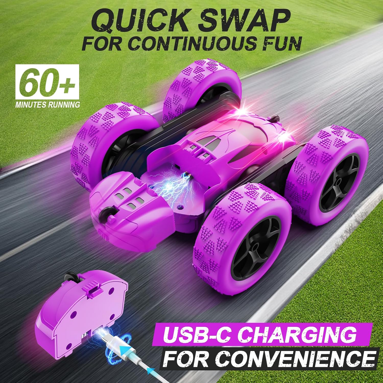 RC Auto 4WD Stuntauto | Afstandsbediening Auto met LED & 360° Flips | USB-C Oplaadbare Baterijen | Cadeau 6-12 Jaar