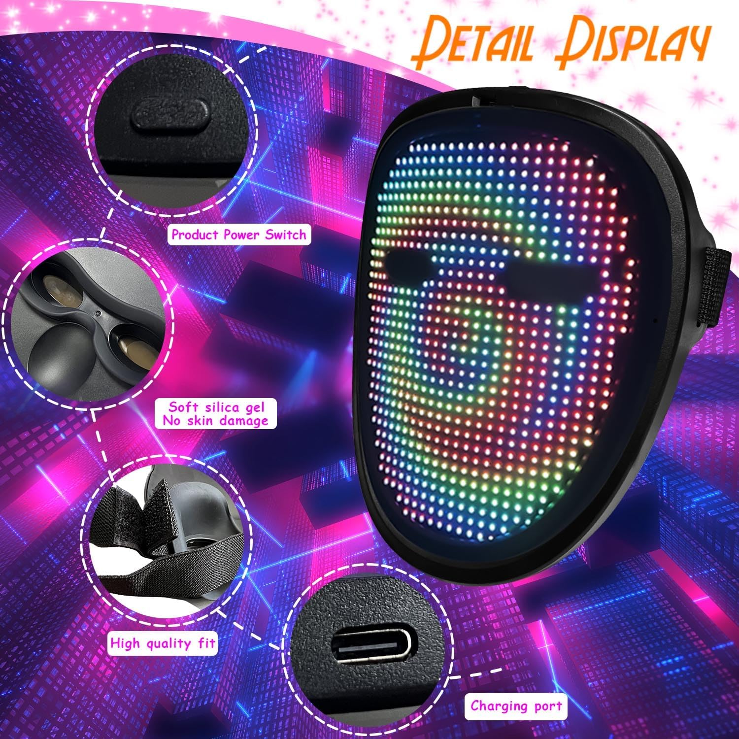 LED masker met gebarenbediening | Lichtgevend masker voor cosplay & feest