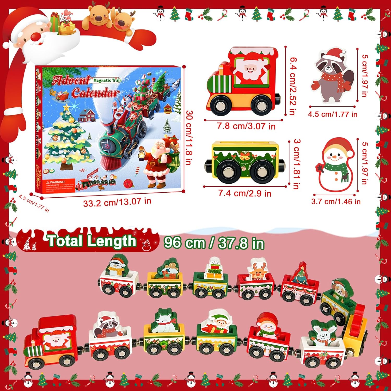 Adventskalender 2025 | Magnetische houten trein 24 dagen