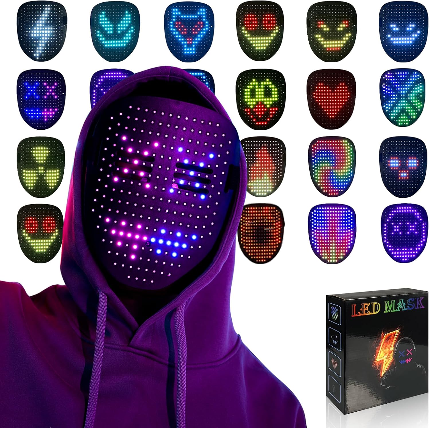LED masker met gebarenbediening | Lichtgevend masker voor cosplay & feest