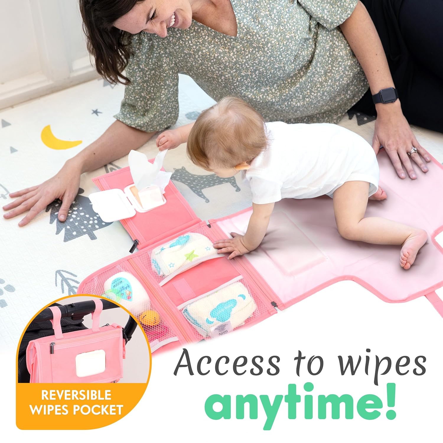 Draagbaar verschoningsmatje|Luiertas met aankleedmat en doekjesvak grijs