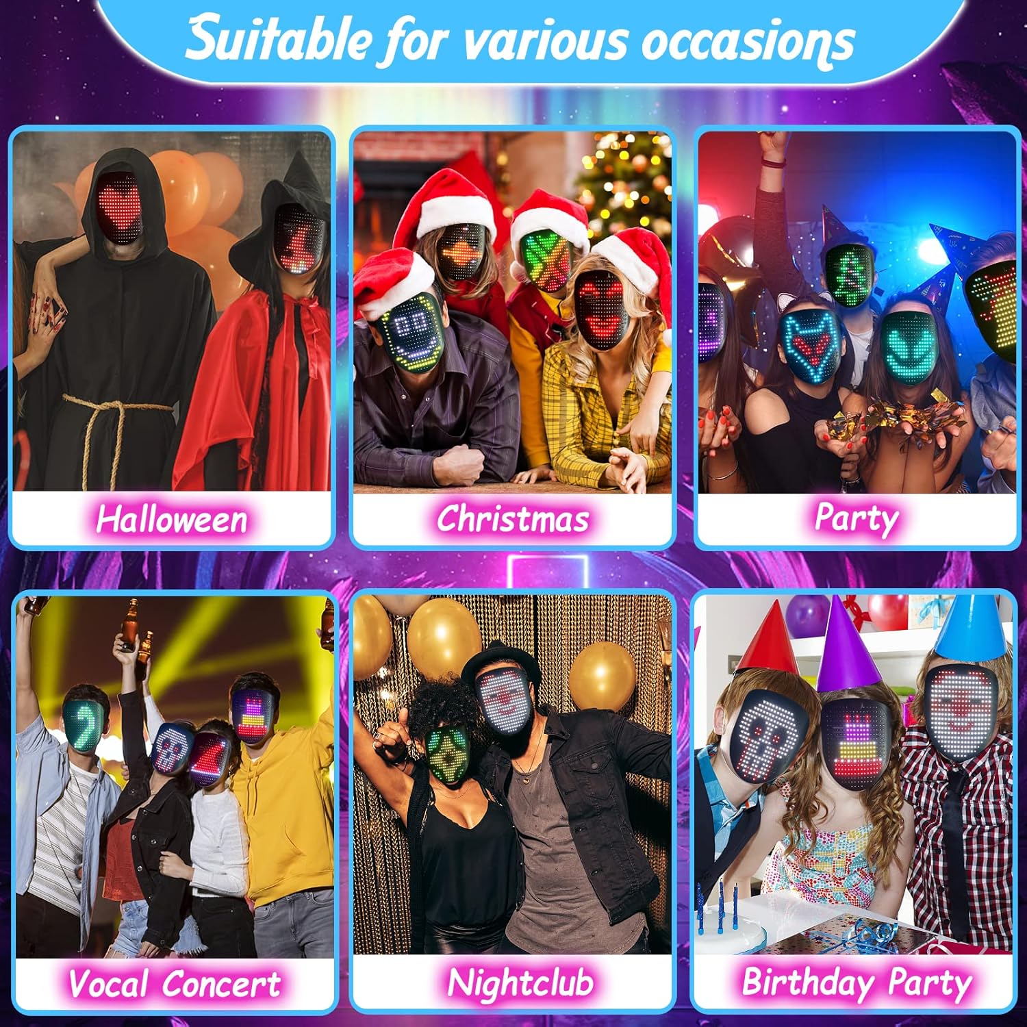 LED masker met gebarenbediening | Lichtgevend masker voor cosplay & feest