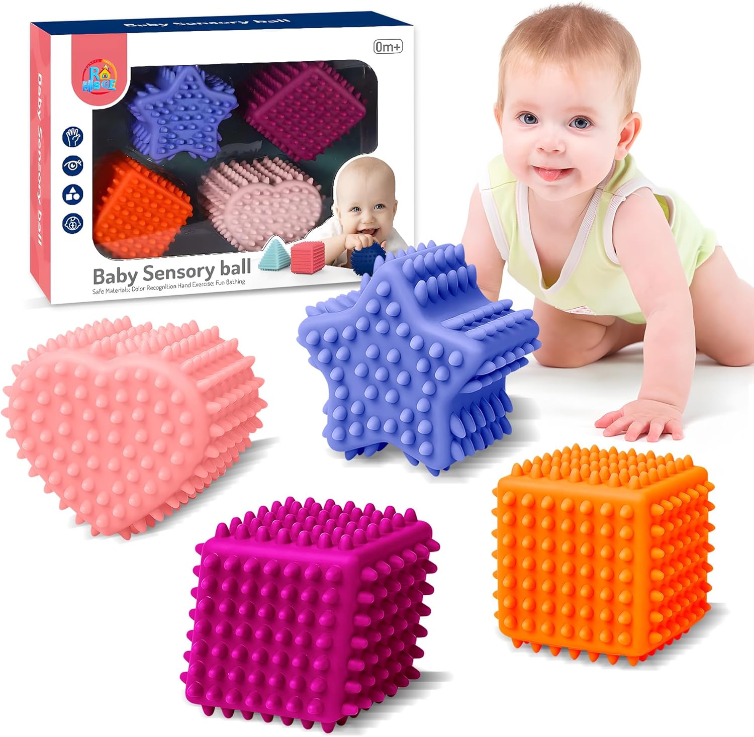 Sensorische Ballen voor Baby’s | Felgekleurde Zachte Textuurbal Set Montessori Speelgoed voor Baby’s van 6-12 Maanden