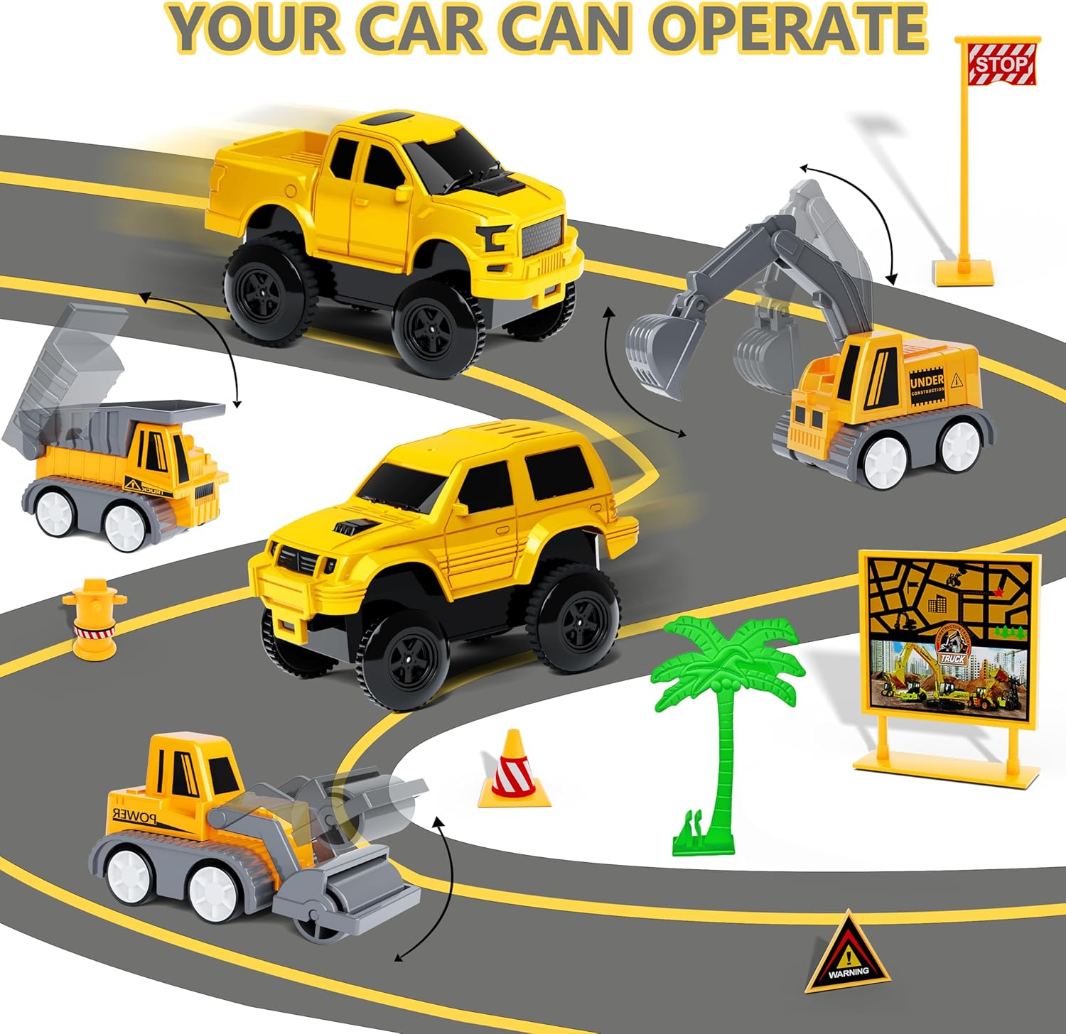 Bouw Racebaan Speelset 253 Stuks | Flexibele Baan met 5 Bouwvoertuigen | Constructie Speelgoed voor Kinderen 3-8 Jaar