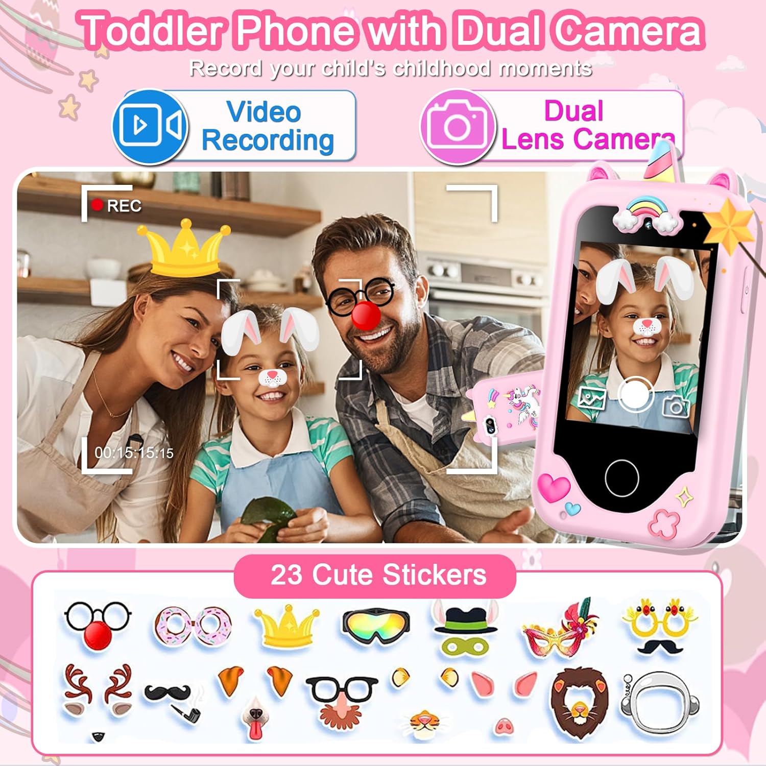 Kinder smartphone speelgoed | Touchscreen leerspel telefoon met dual camera