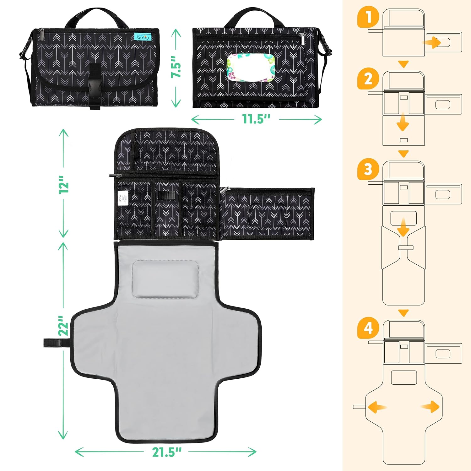 Draagbaar Verschoonmatje – Reisset met Doekjesvak | Baby Cadeau