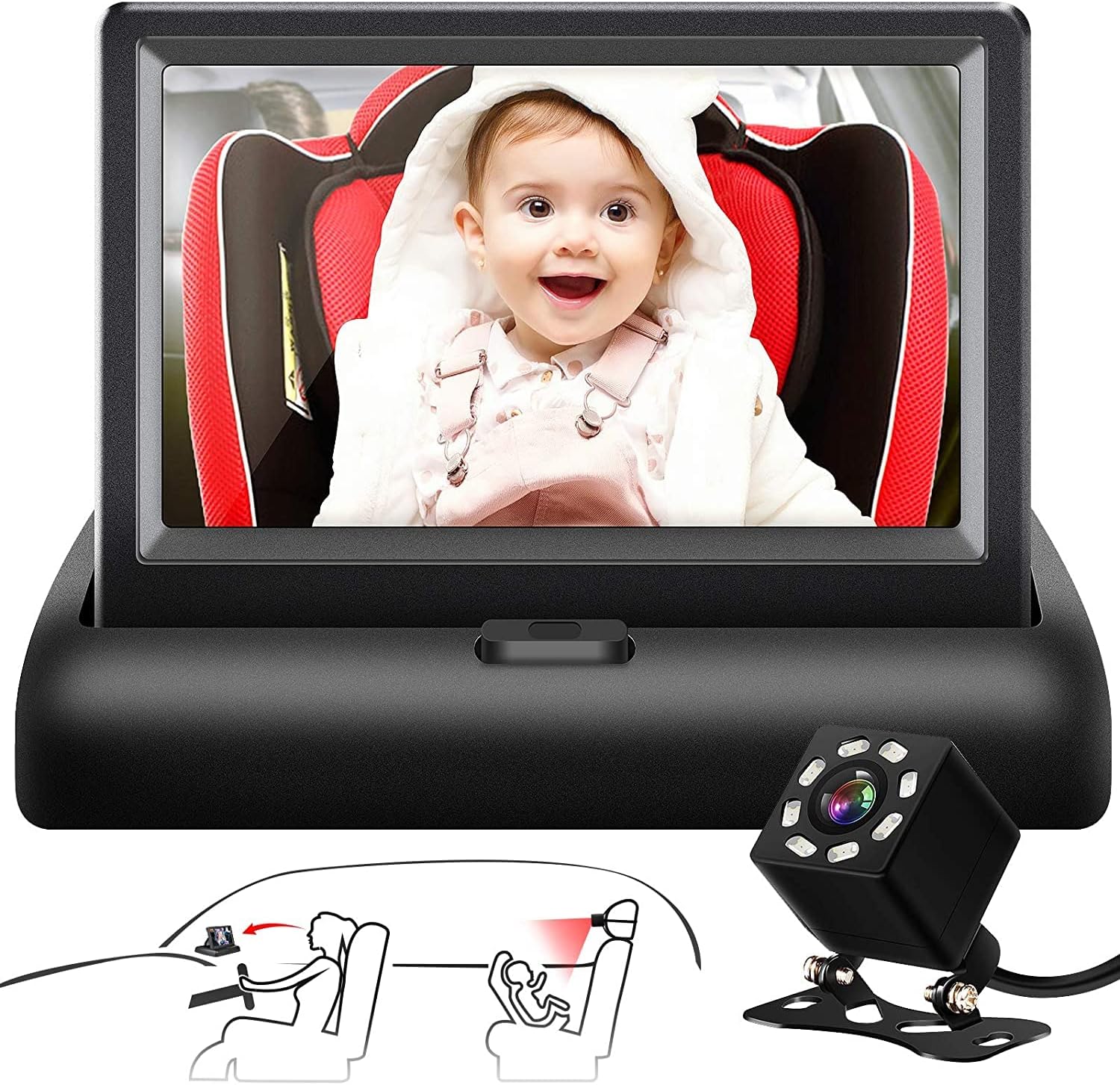 4,3'' Baby Veiligheid Autospiegel | HD Nachtzicht Functie Autospiegel Display met Brede, Kristalheldere Weergave