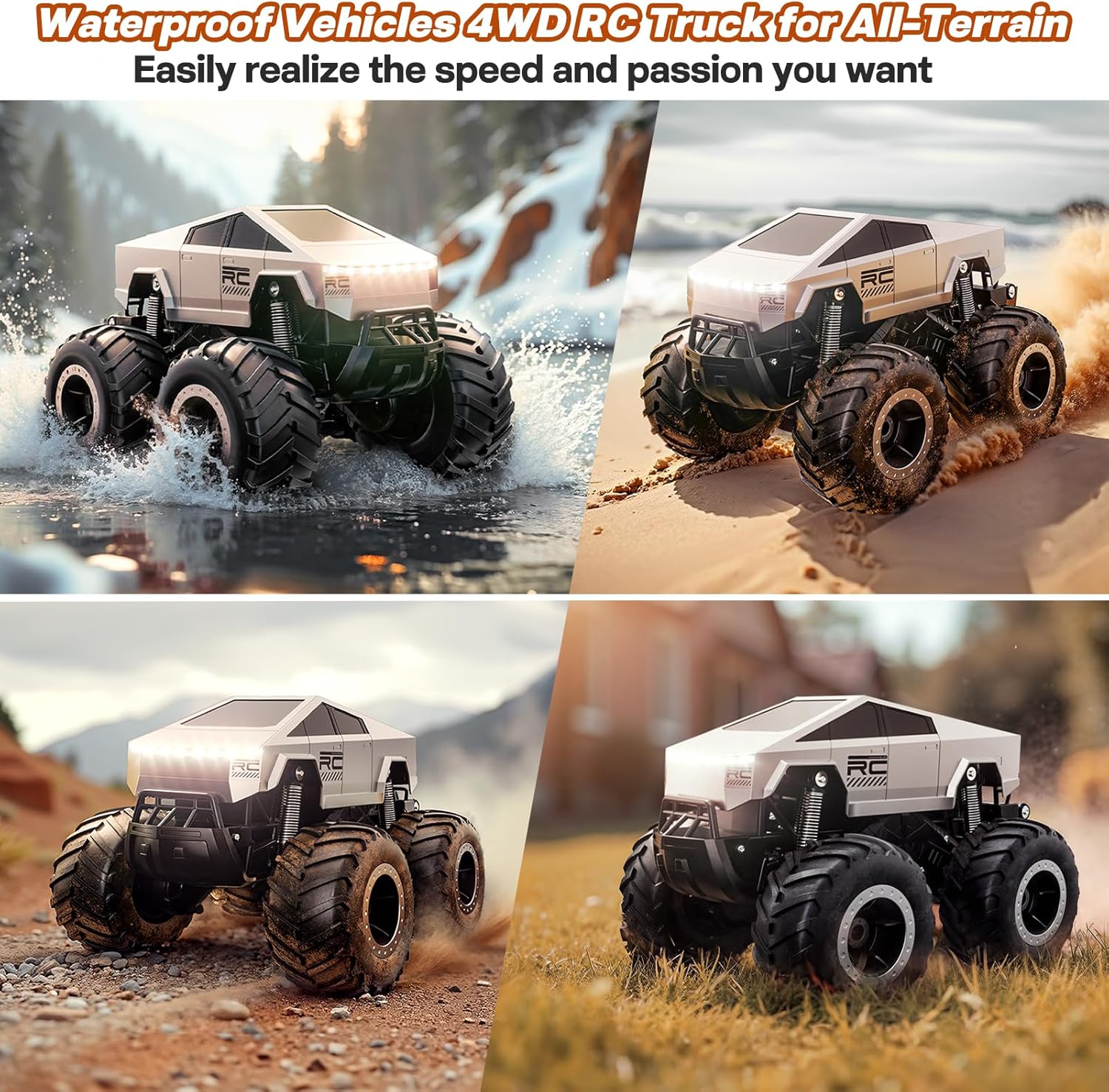 RC Auto 1:16 Schaal | 4WD Off-Road Pick-up Truck | Waterdichte Afstandsbediening Auto's voor Kinderen 6+ | All-Terrain Monstertruck Speelgoed