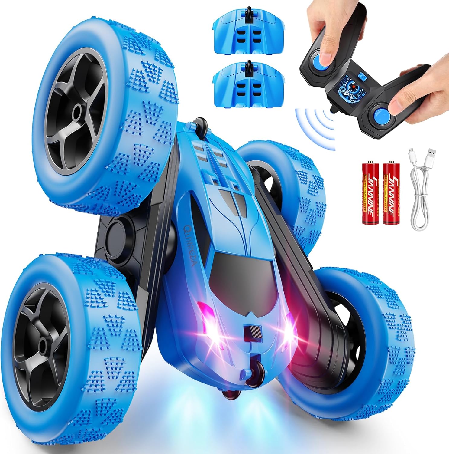 RC Auto 4WD Stuntauto | Afstandsbediening Auto met LED & 360° Flips | USB-C Oplaadbare Baterijen | Cadeau 6-12 Jaar