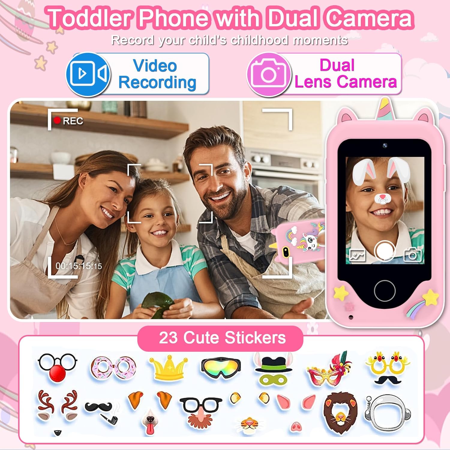 Kinder smartphone speelgoed | Touchscreen leerspel telefoon met dual camera
