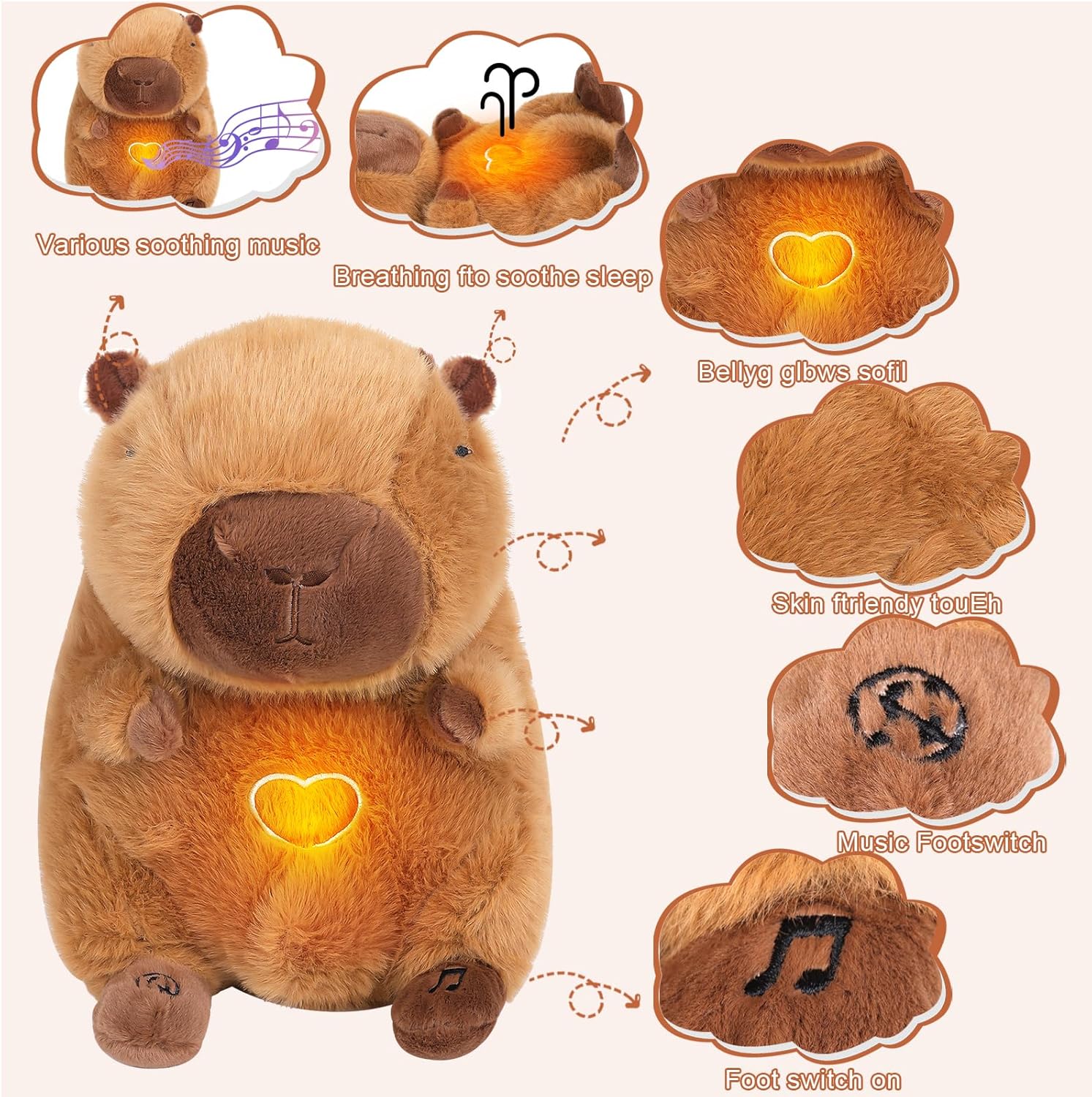 Soothe Snuggle Capybara Knuffel | Ademend Pluche Voor Angstverlichting | Realistische Beweging & Licht Muziek | Voor Kinderen en Volwassenen