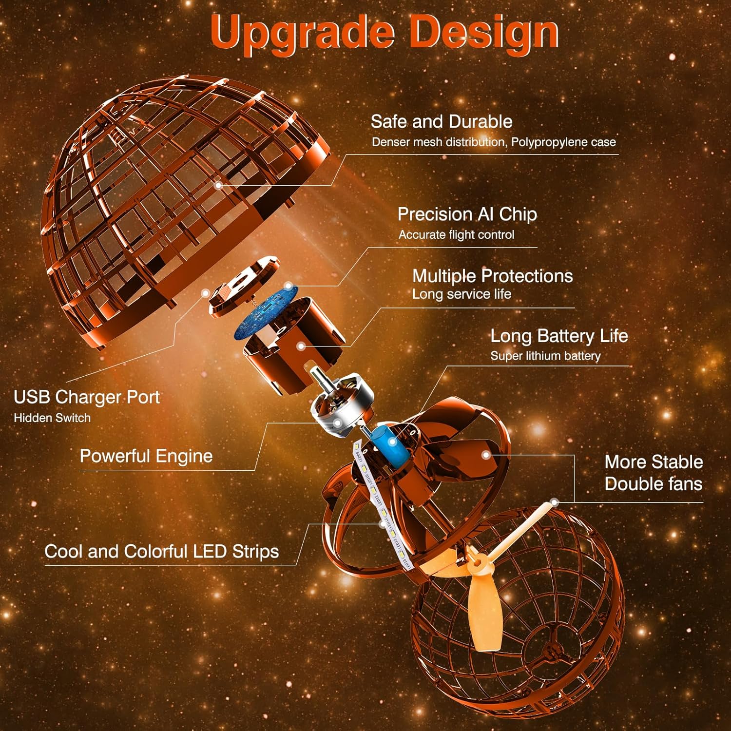 Flying Orb Ball 2025 | Handgestuurde mini drone boemerang speelgoedbal