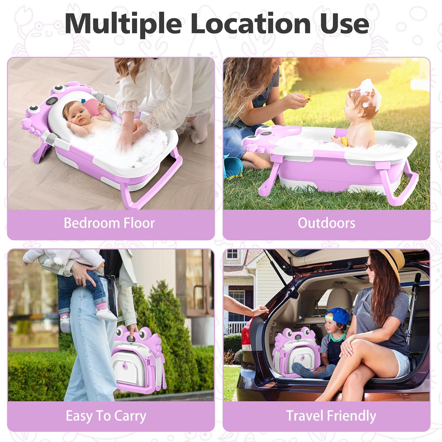 Inklapbaar babybad met thermometer | draagbaar opvouwbaar reisbad 0-36 maanden