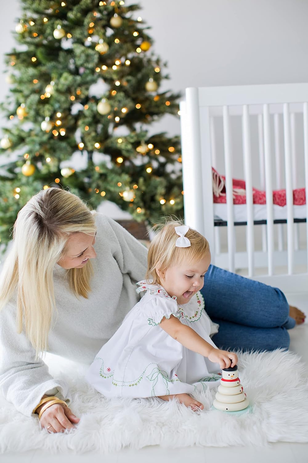 Kerst sneeuwpop stapeltoren | Houten educatief speelgoed