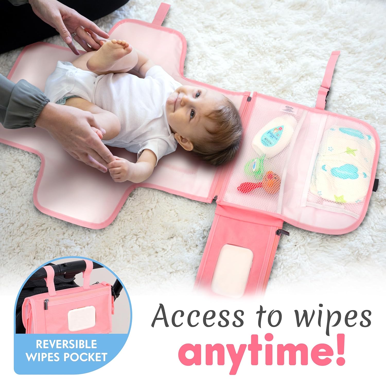 Draagbaar verschoningsmatje|Luiertas met aankleedmat en doekjesvak grijs