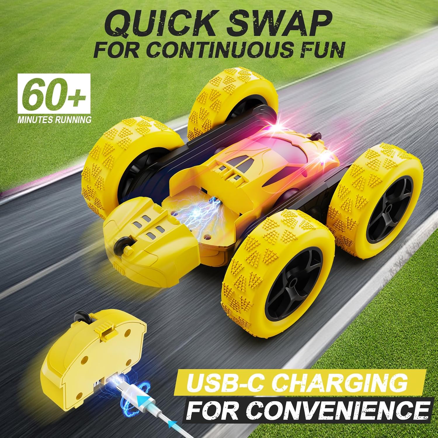 RC Auto 4WD Stuntauto | Afstandsbediening Auto met LED & 360° Flips | USB-C Oplaadbare Baterijen | Cadeau 6-12 Jaar