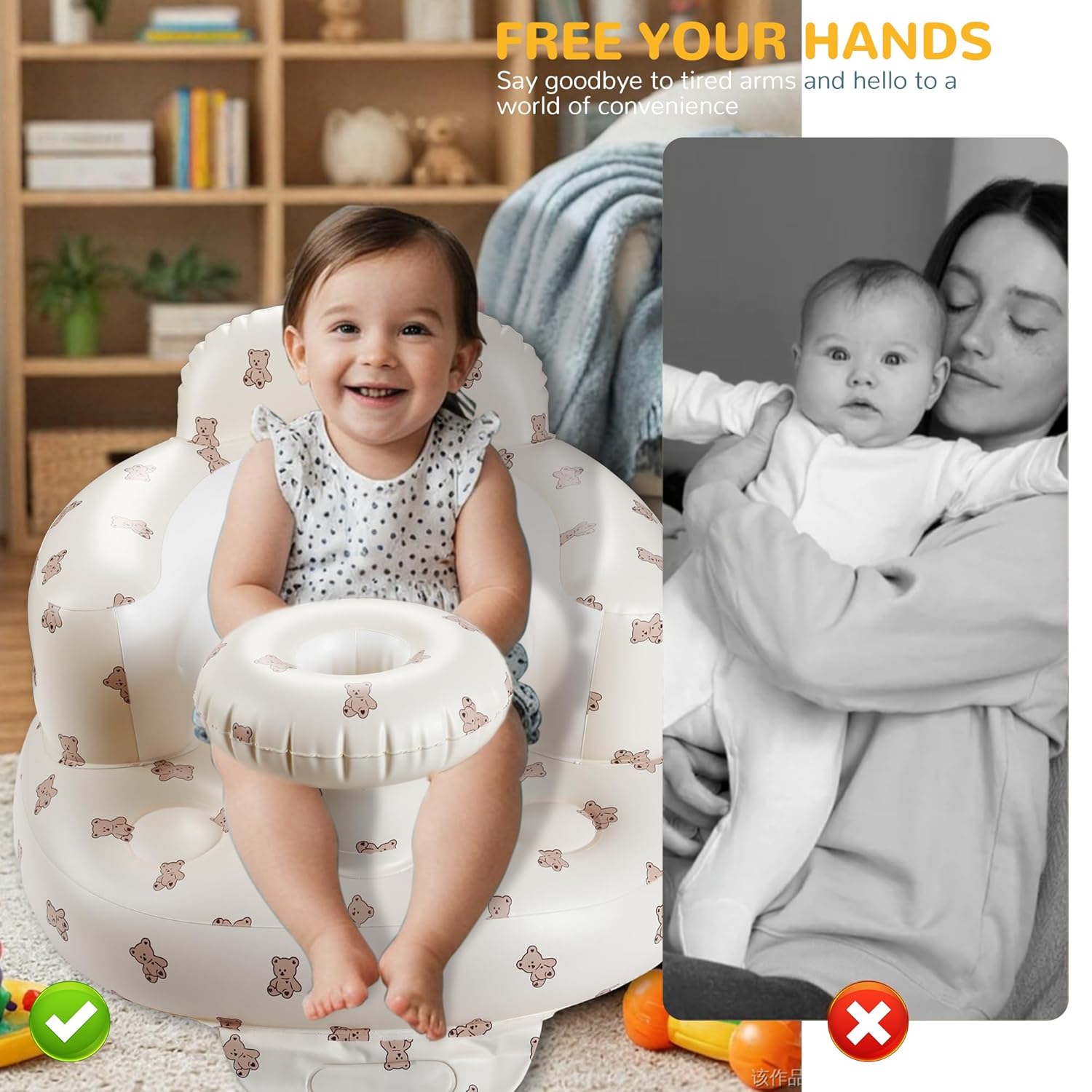 Opblaasbare Vloer Baby Zitstoel met Dienblad | Baby Stoel om te Leren Zitten met Ingebouwde Luchtpomp voor Baby's vanaf 3 Maanden