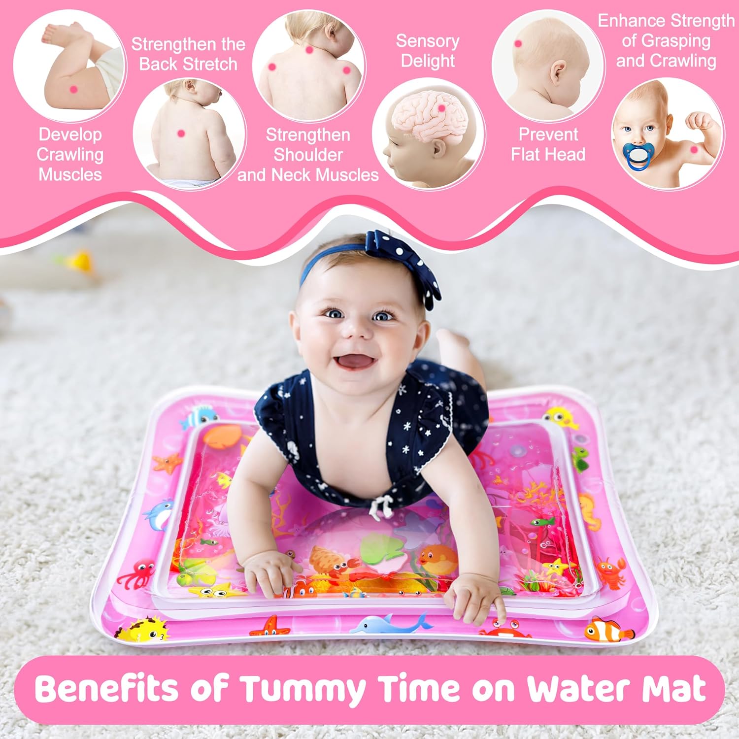Tummy Time Water Mat丨Inflatable Tummy Time Water Play Mat for Babies, Infants and Toddlers 3 to 12 Months Promote Development Toys Baby Gifts