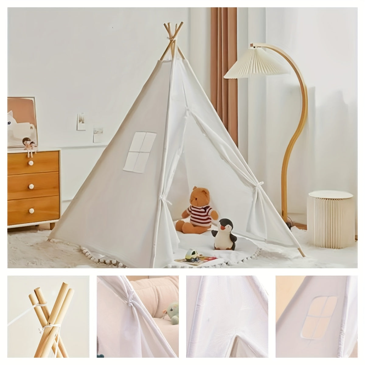 Wigwam Speeltent Kinderen 135cm | Eenvoudige Opbouw – Houten Stokken – Indoor & Outdoor Rollenspel Tent