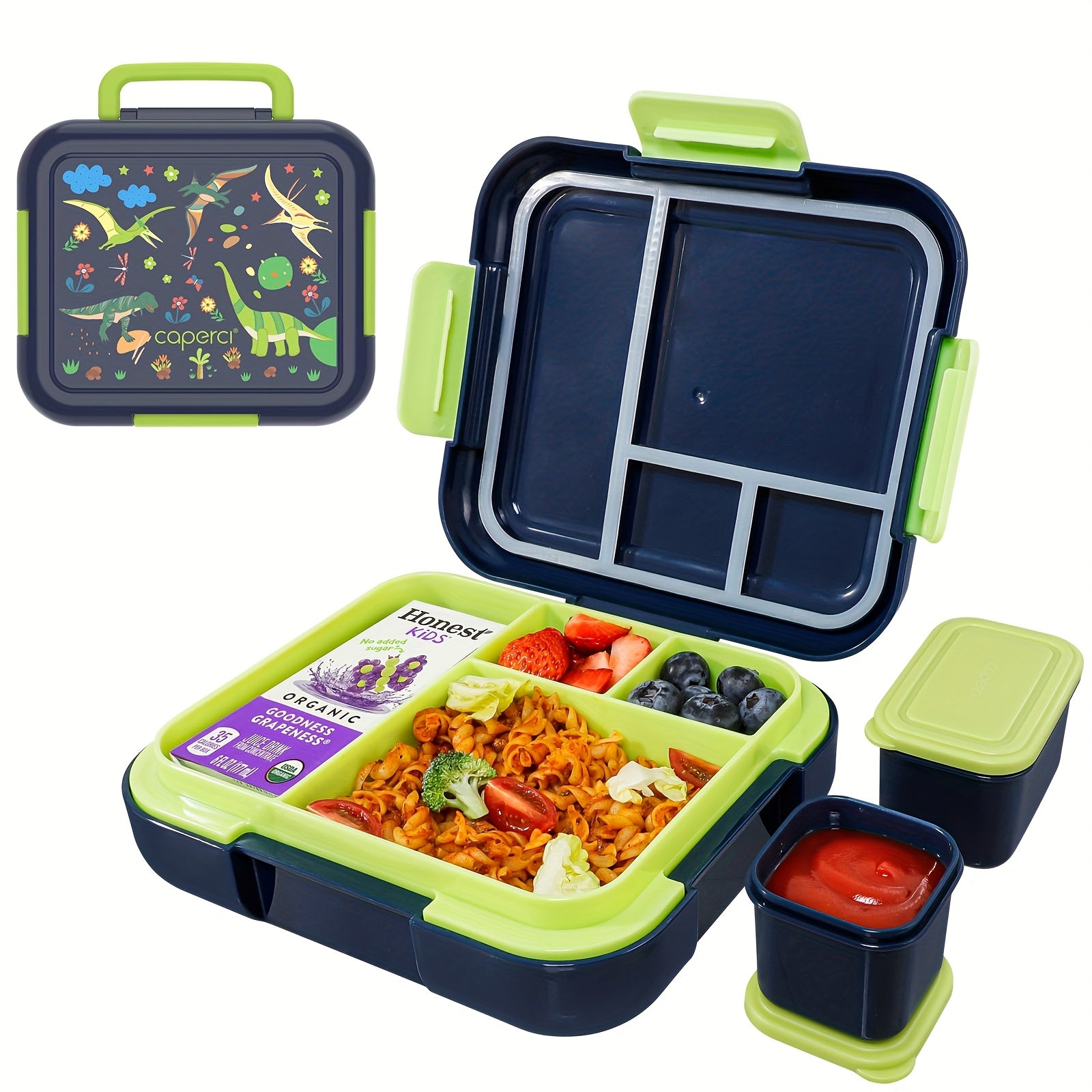 Caperci Bento Lunchbox 4 Compartimenten | Jungle Green/Blue – Grote Capaciteit, Lekvrij & Vaatwasser-/Magnetronbestendig