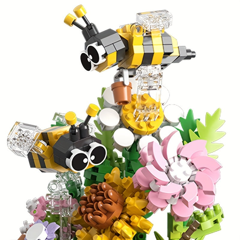 588pcs With Dust Cover Garden Bee Flowers Sweet Talk Creative Building Blocks Decoration Toy, Fun Building Blocks, Interlocking Building Block, Holiday Gift halloween, christmas gift