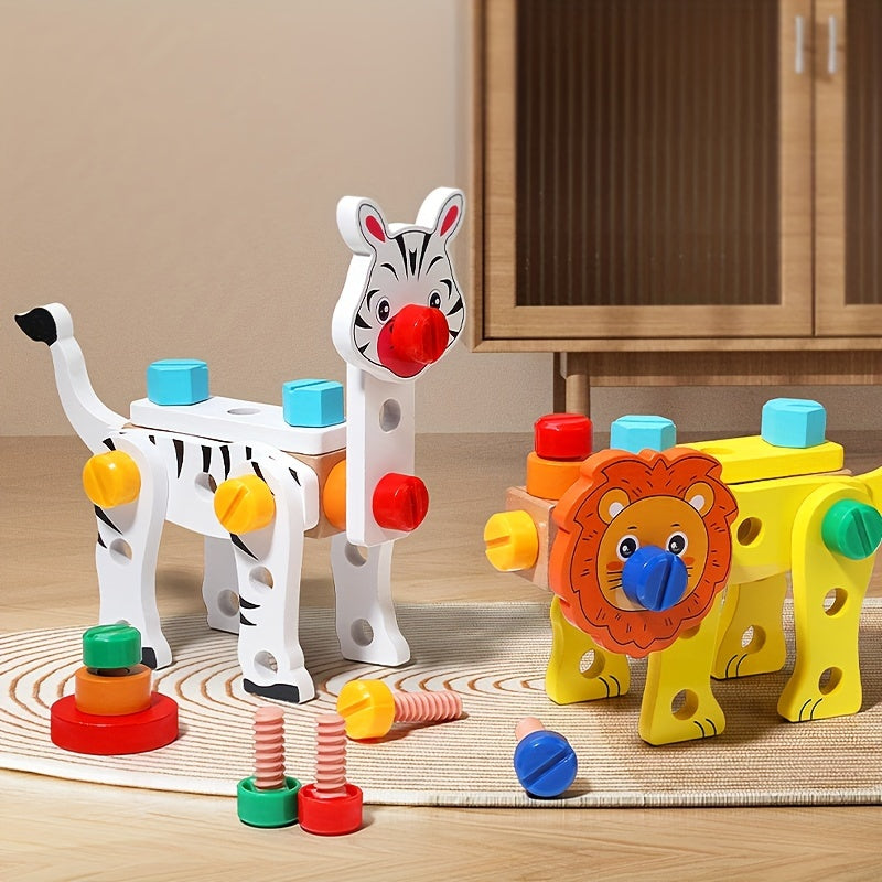 Houten Gereedschapskist met Dieren – Educatief Bouwspeelgoed voor Jongens & Meisjes