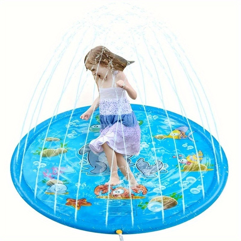 XL Watersproeier Mat 2025 met Zeeleven Thema – 170 cm Opvouwbaar Opblaasbaar Waterkussen voor Kinderen & Huisdieren | Zomerplezier met Schildpadden, Vissen & Zeepaardjes