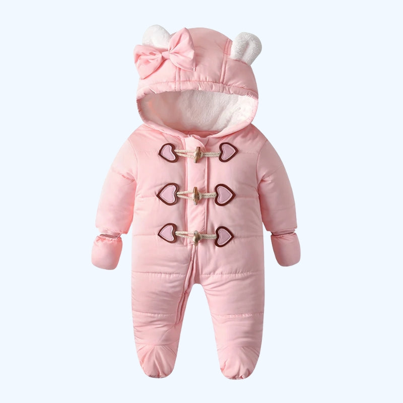 Fleece Capuchon Rompertje Voor Meisjes | Warme, Zachte en Cozy Baby Onesies Met Hartje Knop Baby Winterkleding