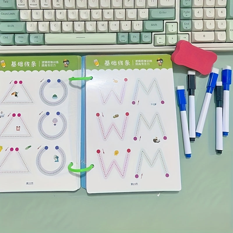 Herbruikbaar werkboek 36p | Educatief tekenboek + pennen