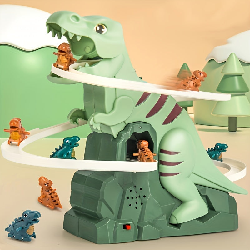 3 Dinosaurussen Auto’s Glijdende Speelgoedbaan | T-rex met Mini Dino Hellingbaan voor Peuter Cadeau-ideeën