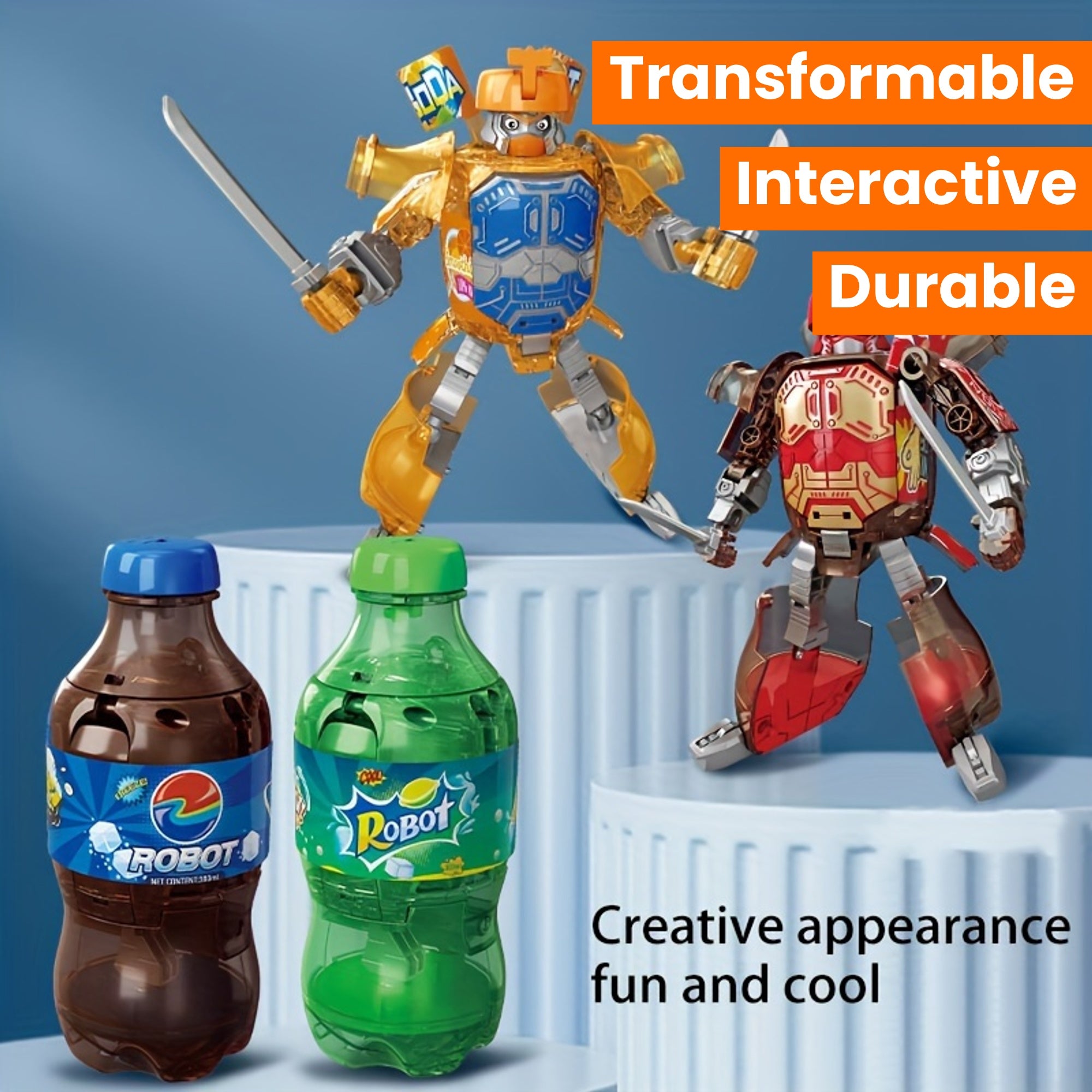 Transformeerbare Frisdrankblik Robot | Interactief Speelgoedfiguur | Duurzaam ABS | Tafeldisplay Robot voor Kinderen 14+ Jaar