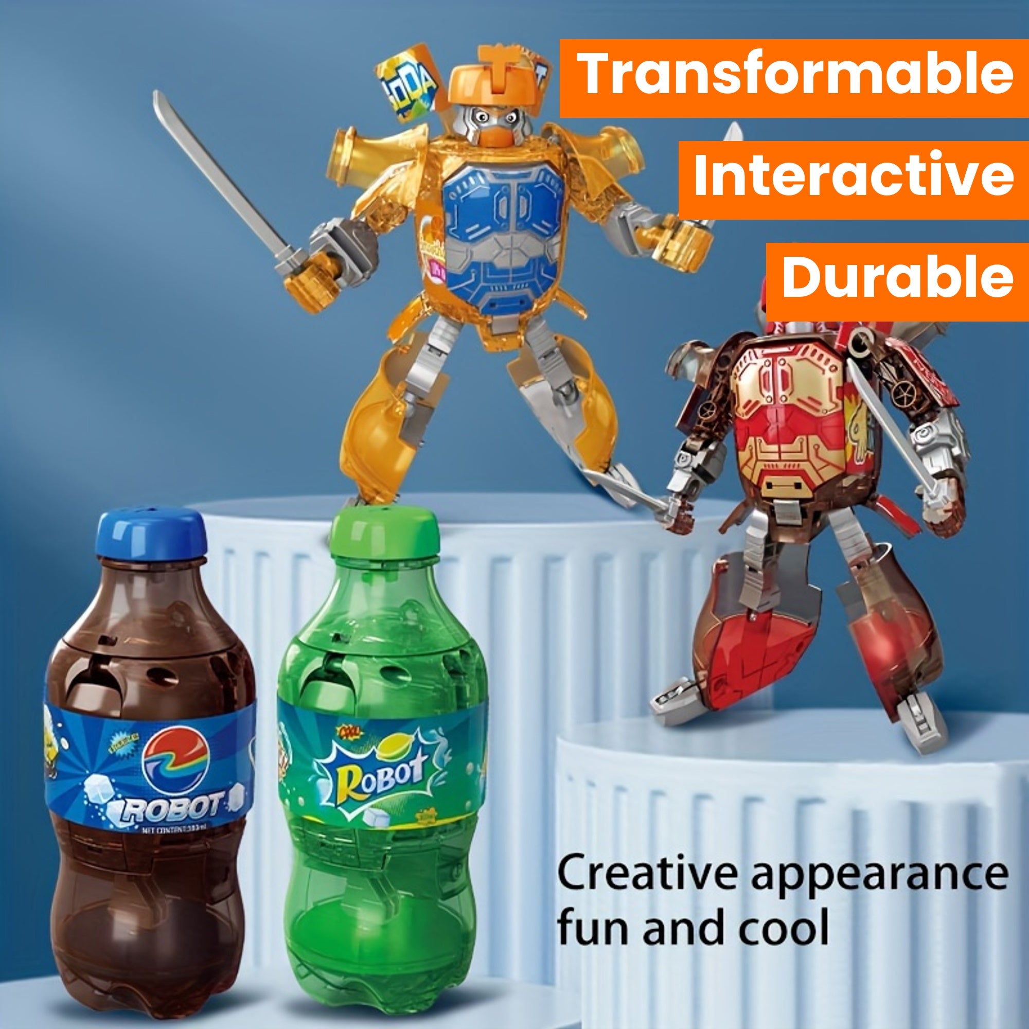 Transformeerbare Frisdrankblik Robot | Interactief Speelgoedfiguur | Duurzaam ABS | Tafeldisplay Robot voor Kinderen 14+ Jaar