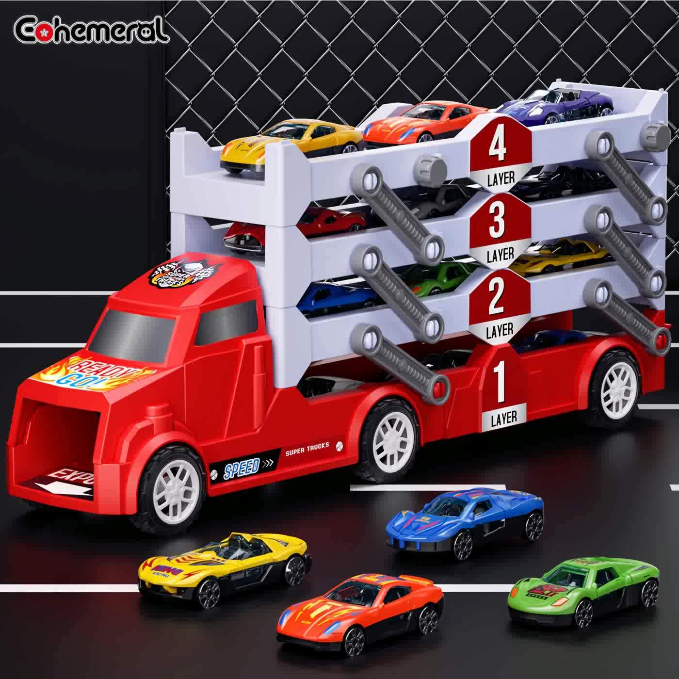 Brandweer Auto met Transformerende Racebaan | Inertiële Mini Auto's & Tracks | Rood Cadeau Speelgoed voor Verjaardag & Kerst | Raceplezier