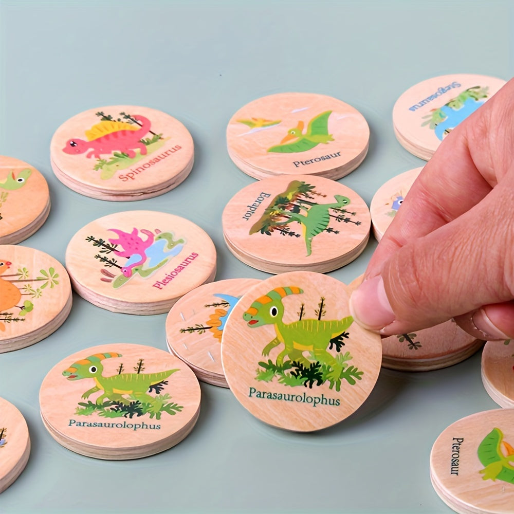 Houten Dinosaurus Geheugenspel | Educatief Matchingspel met Houten Fiches