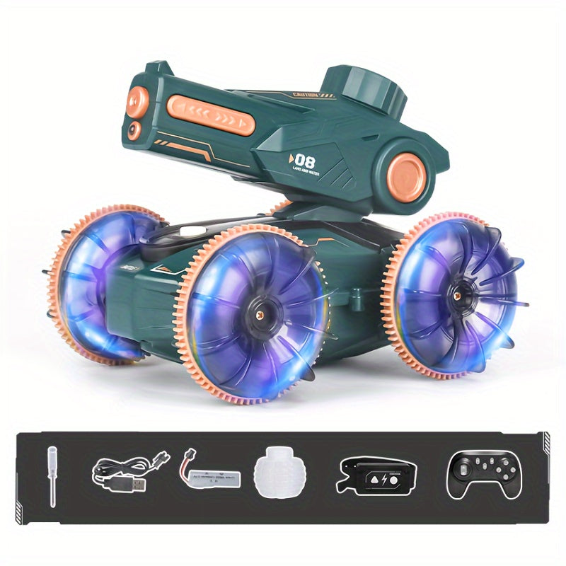 RC Auto's 360° Rotatie - Vierwielaandrijving Water Spray Amfibische Auto met Waterkanon, Gesture Sensing, LED Licht, 2.4GHz Afstandsbediening - Speelgoed voor Jongens & Meisjes, Verjaardagscadeau