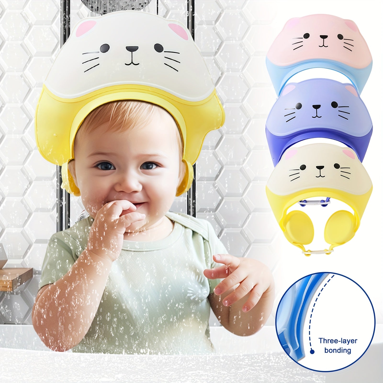 Verstelbare Douchemuts voor Baby en Kinderen - Badmuts met Kat Thema voor Jongens en Meisjes - Oog- en Oorbescherming tijdens Haarwassen voor Peuters