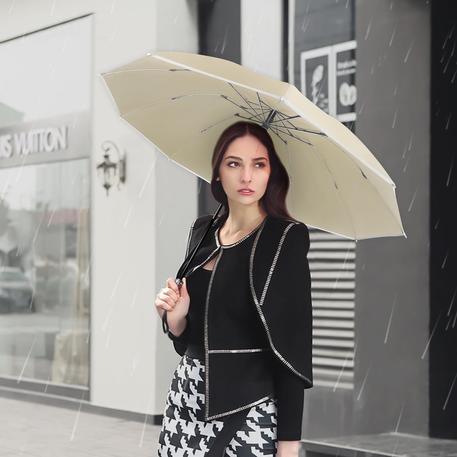 Rainstar automatische paraplu | Omkeerbare sluiting, 10 metalen baleinen, unisex ontwerp, 105 cm