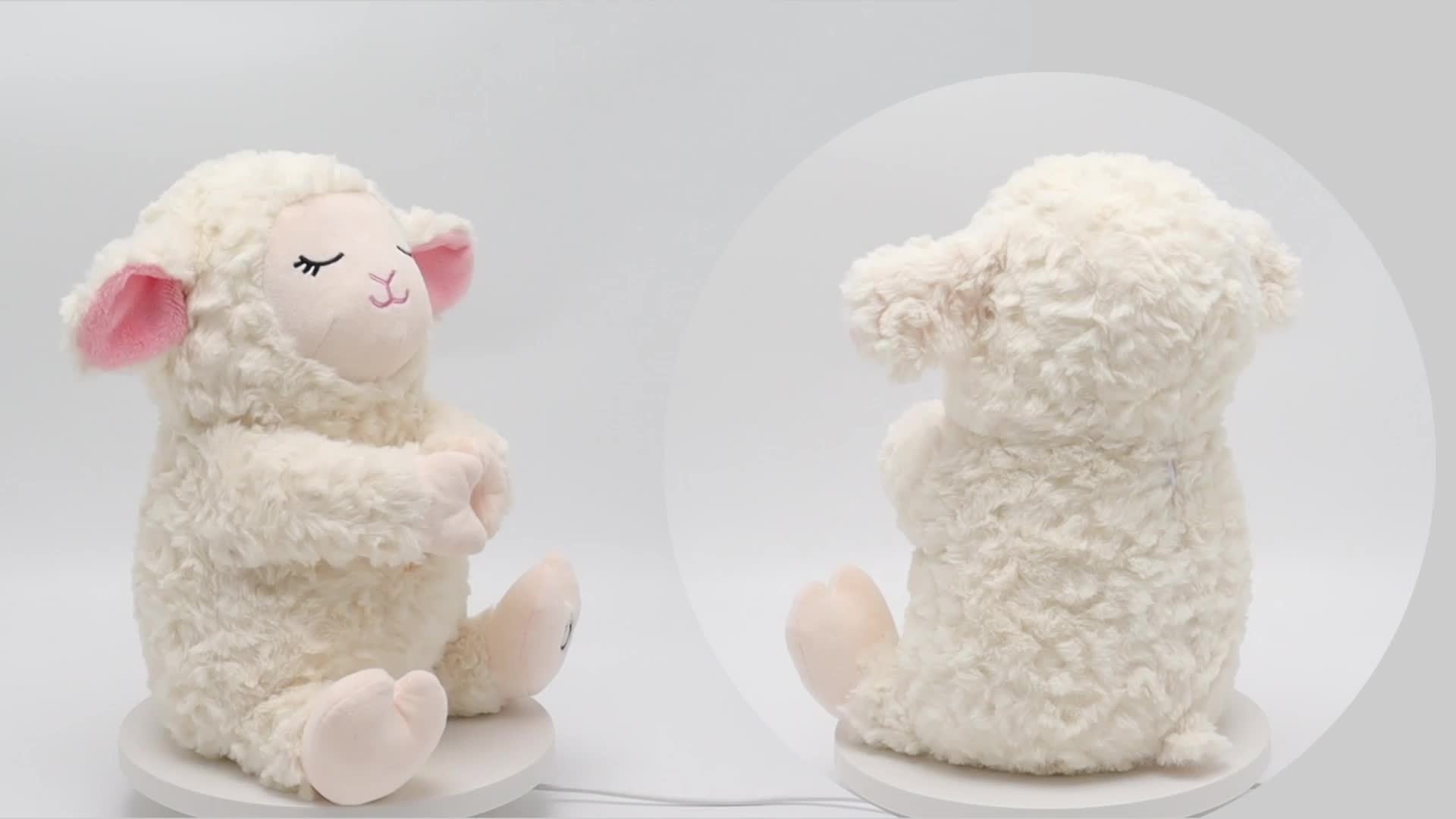 Muzikale Ademende Knuffellam – Met 8 Rustige Pianomelodieën, Witte Ruis, Nachtlampje & Volume-instelling | Babycadeau