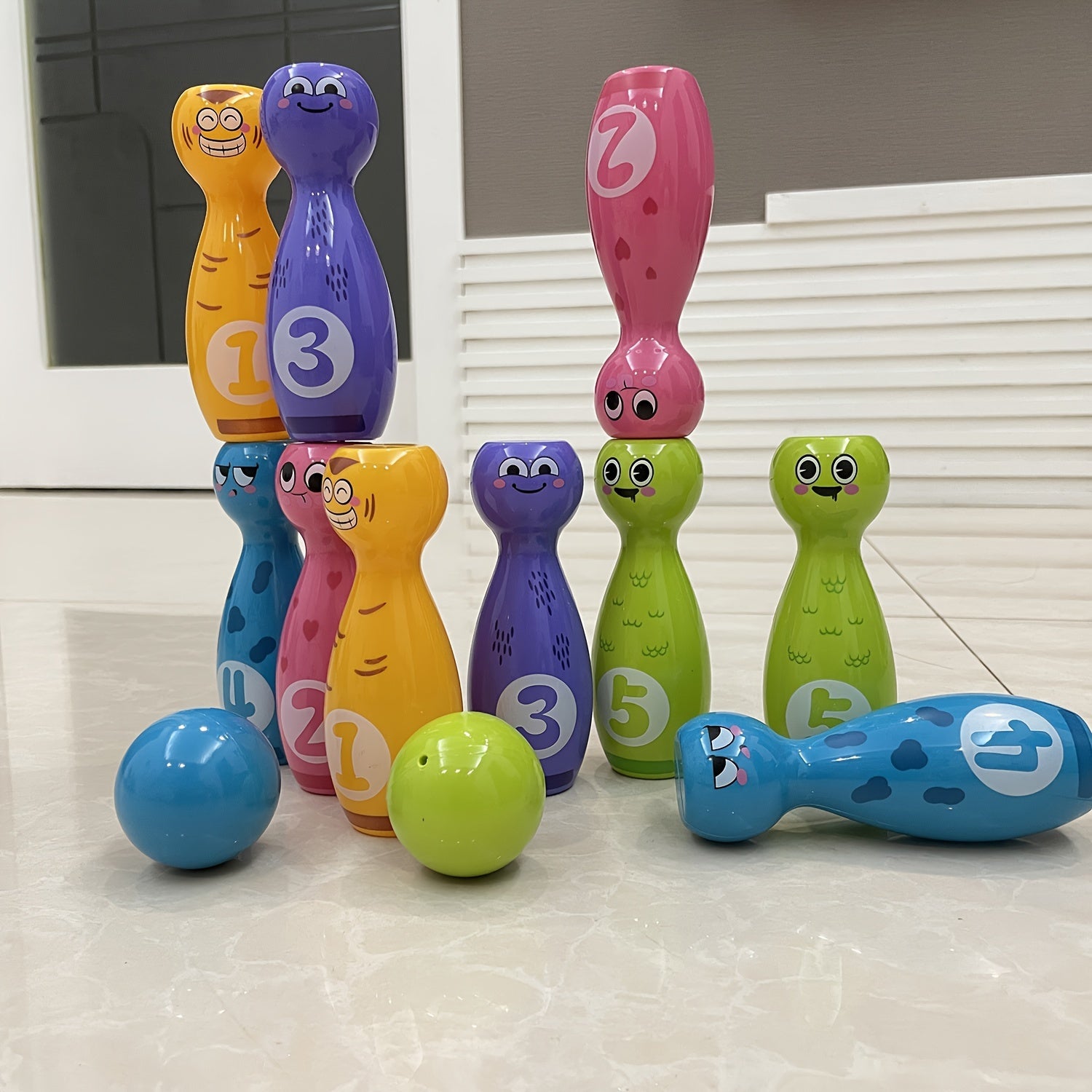 Bowling Set voor Kinderen met Cartoon Pins | 10 Stuks + 2 Ballen