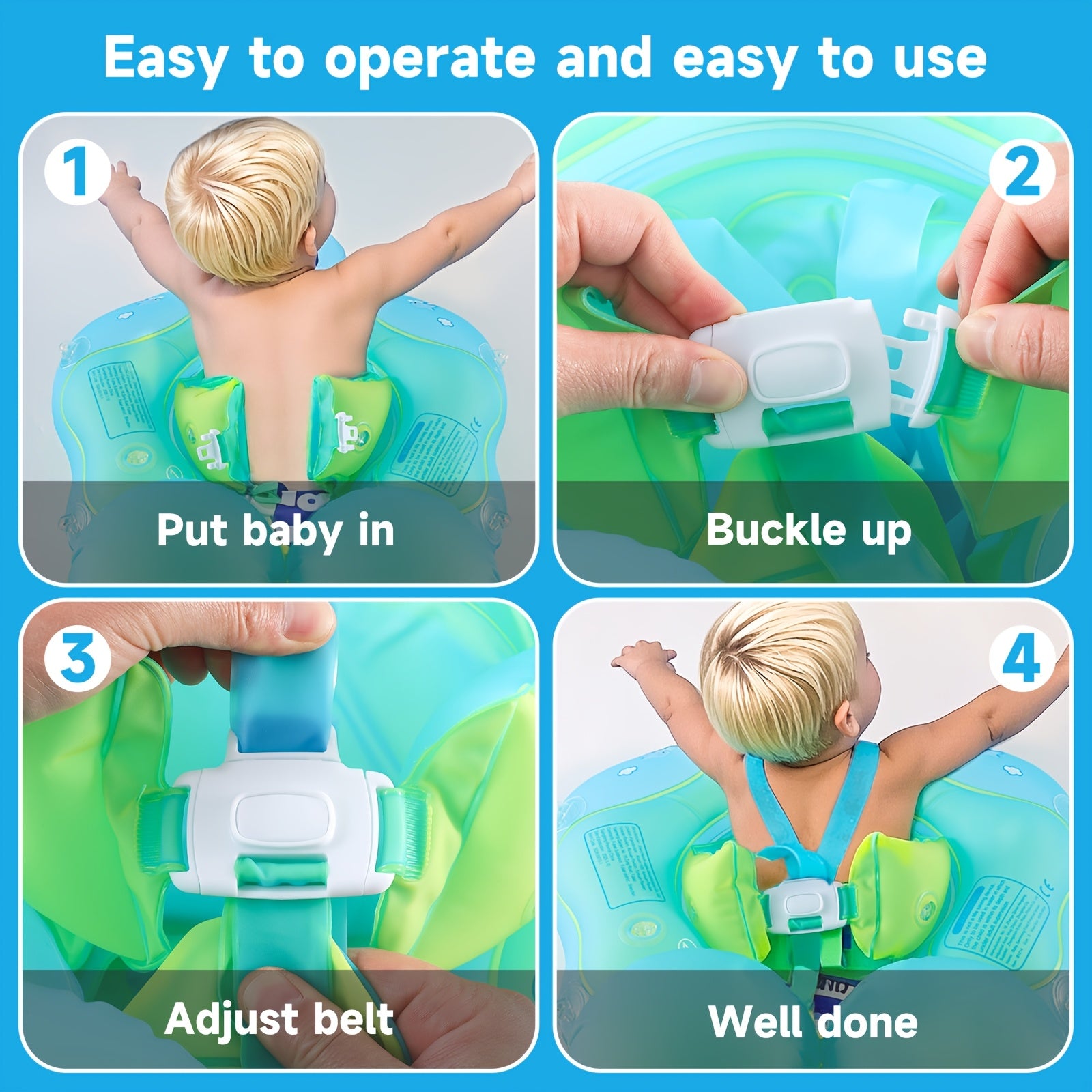 Veilige Baby Zwemring met Zonnescherm voor Kinderen 3-36 Maanden - Opblaasbare Drijver met Zitje voor Jongens en Meisjes - Dolfijn Zwemband Peuter