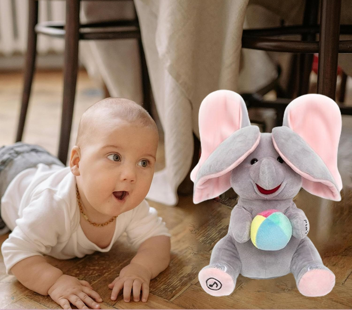 PeekPal Muzikale Olifant – Interactieve knuffel met geluid en aanraking functies