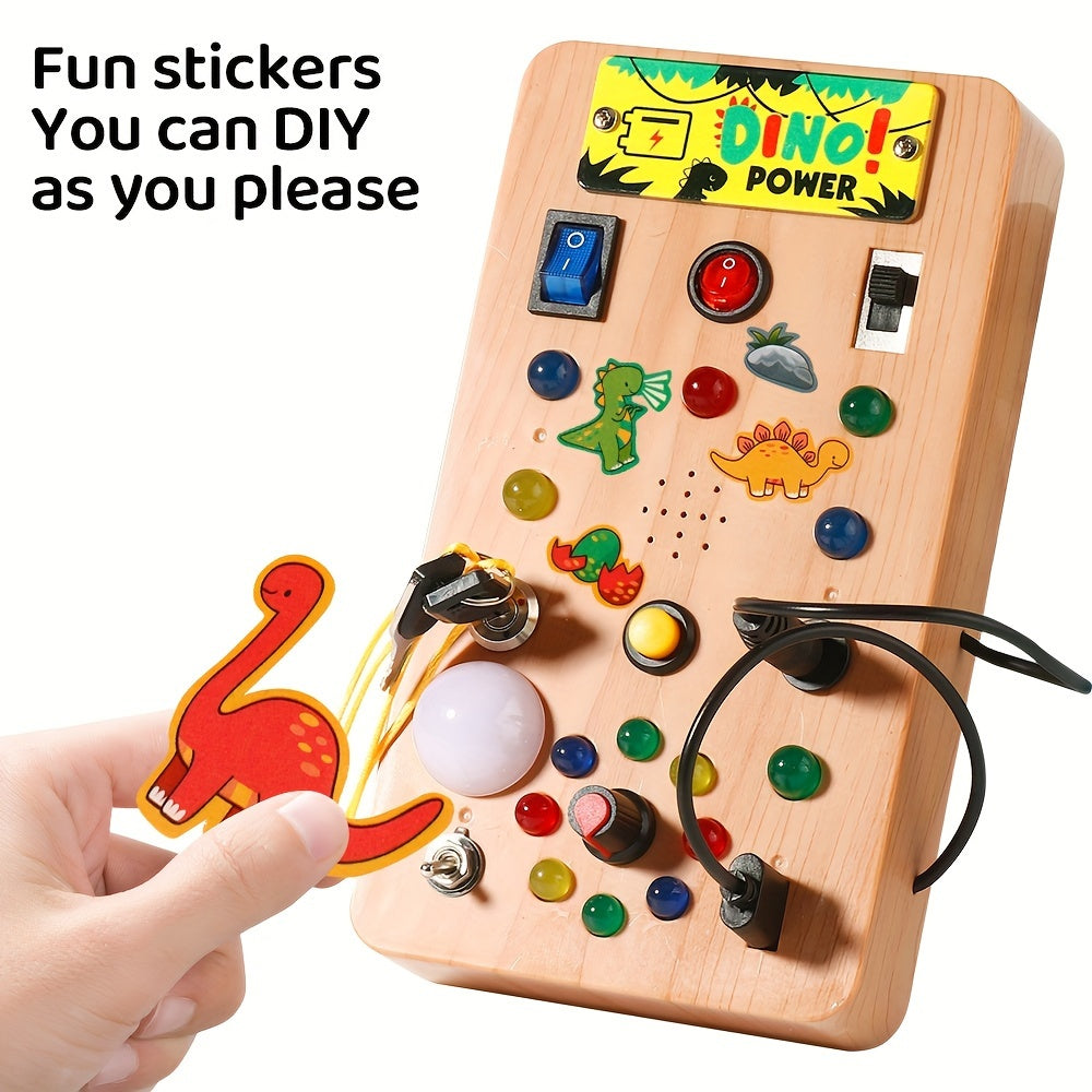 Dino Power Busy Board | ABS-materiaal, LED-verlichting, circuitbord speelgoed. Stimuleert focus, hand-oogcoördinatie en kleurenherkenning. Vanaf 18 maanden.